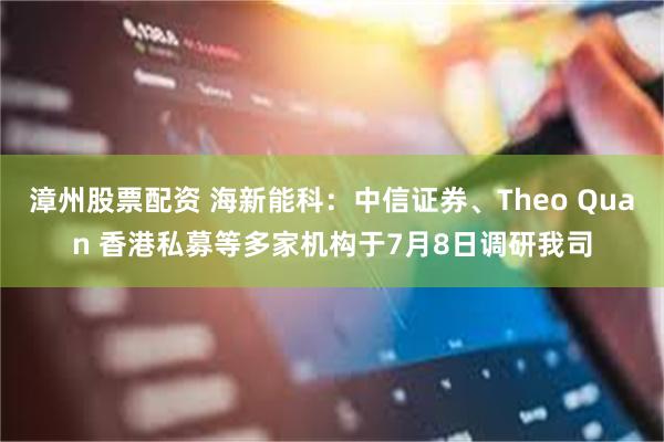 漳州股票配资 海新能科：中信证券、Theo Quan 香港私募等多家机构于7月8日调研我司