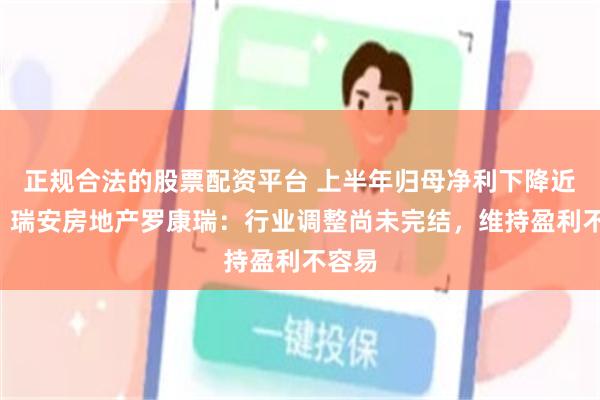 正规合法的股票配资平台 上半年归母净利下降近3成，瑞安房地产罗康瑞：行业调整尚未完结，维持盈利不容易