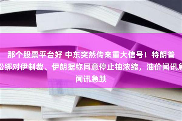 那个股票平台好 中东突然传来重大信号！特朗普愿松绑对伊制裁、伊朗据称同意停止铀浓缩，油价闻讯急跌